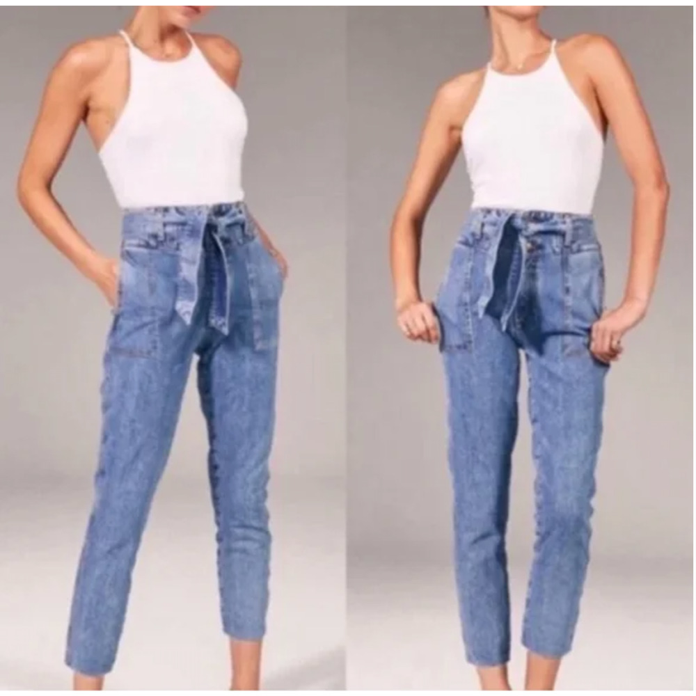 Abercrombie‎ and Fitch Ulta High Rise Belted Denim Jeans Women’s Size 26 2